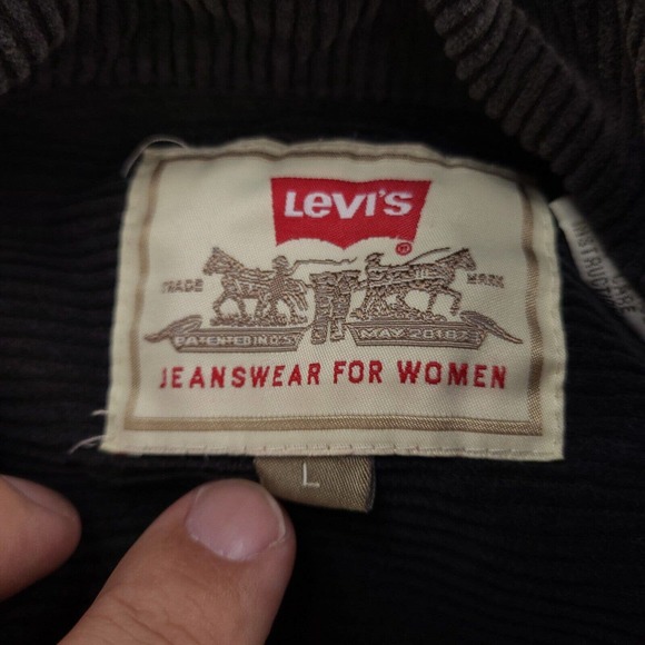 Vintage Levi's Corduroy Shirt Womens Large Black Thick Jacket Grunge 1/4 Zip - Picture 4 of 16